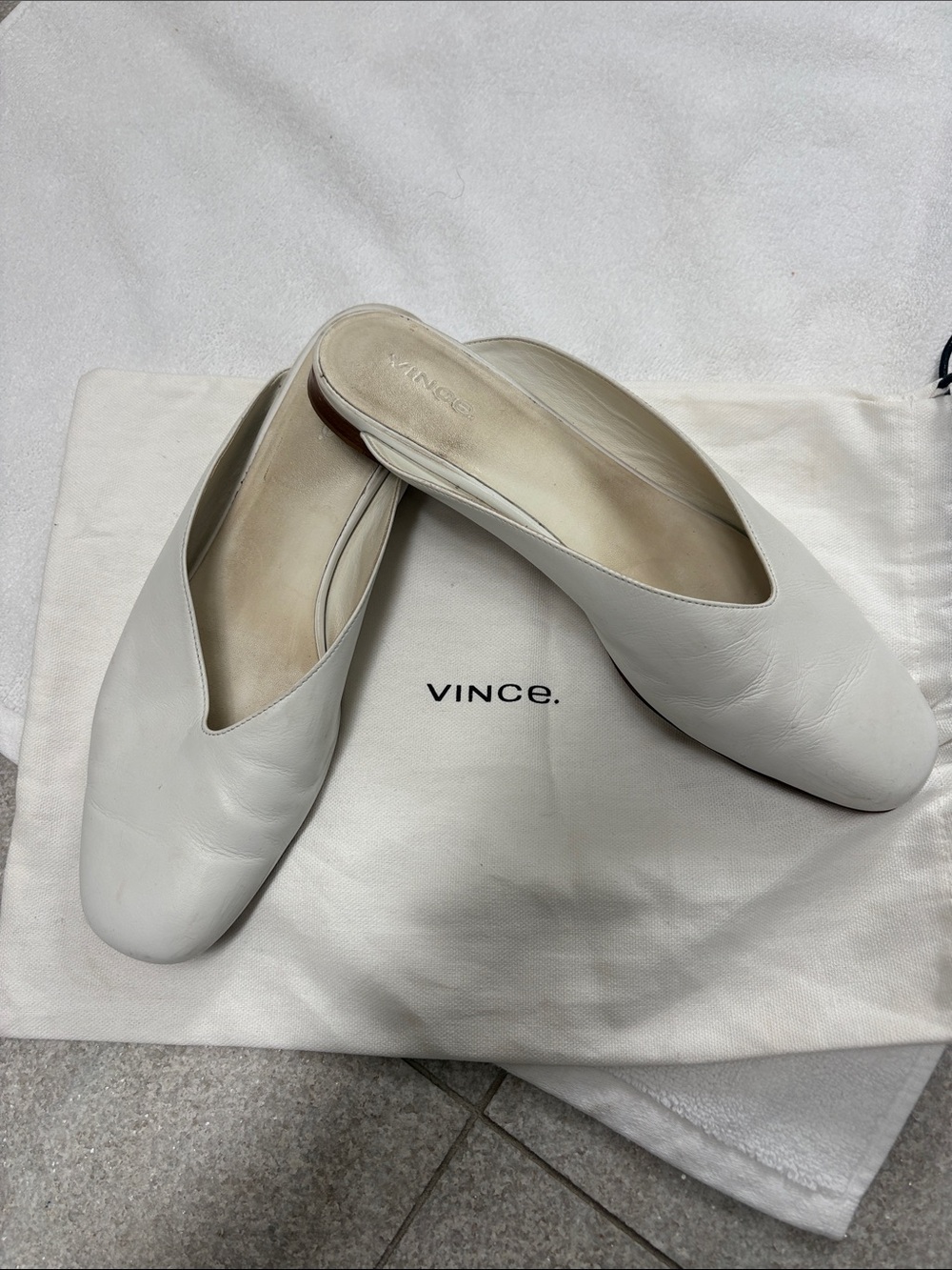 Vince Cream Leather Slip-On Mules